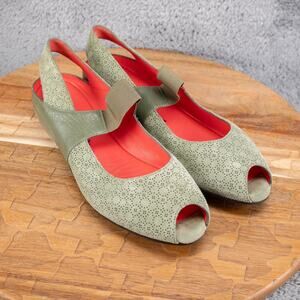 *3 Pair Bundle* Pas de Rouge SILVIA Sling Green/Black Wedge Sz 37.5 EU 6.5-7 US
